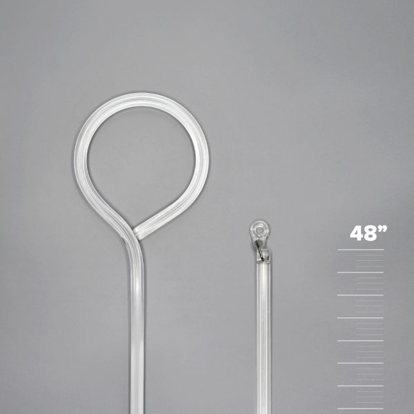 Fabtex 48" clear ADA baton with loop for drapery curtain. On one end is the D-ring and adapter.
