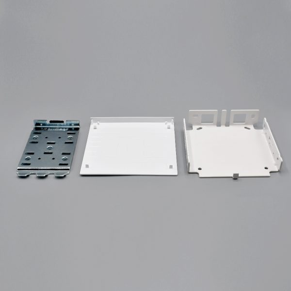White Fabtex 5 inch Dual Bracket fascia roller shade system including insert bracket, bracket cover and bracket