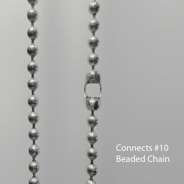 Close-up of a Fabtex chain connector for #10 beaded roller shade chain.