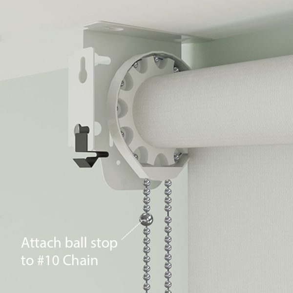 An illustration of where a Fabtex limit ball stop is attached to a roller shade #10 beaded chain