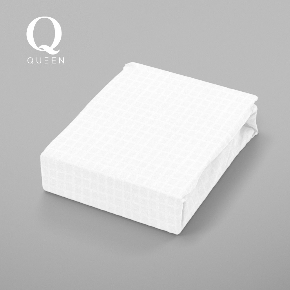 Folded image of a white Fabtex Queen top sheet with window pane pattern